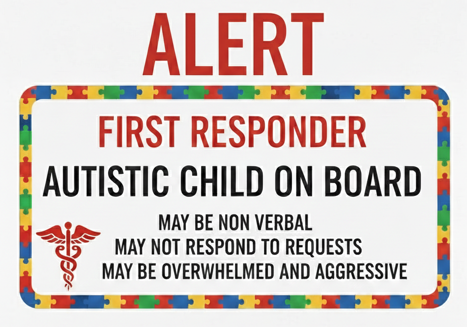 "Alert First Responder, Autistic Child on Board" car sticker - Price includes postage - Supporting Autism families